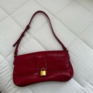Mango Red Croc-Embossed Shoulder Bag
